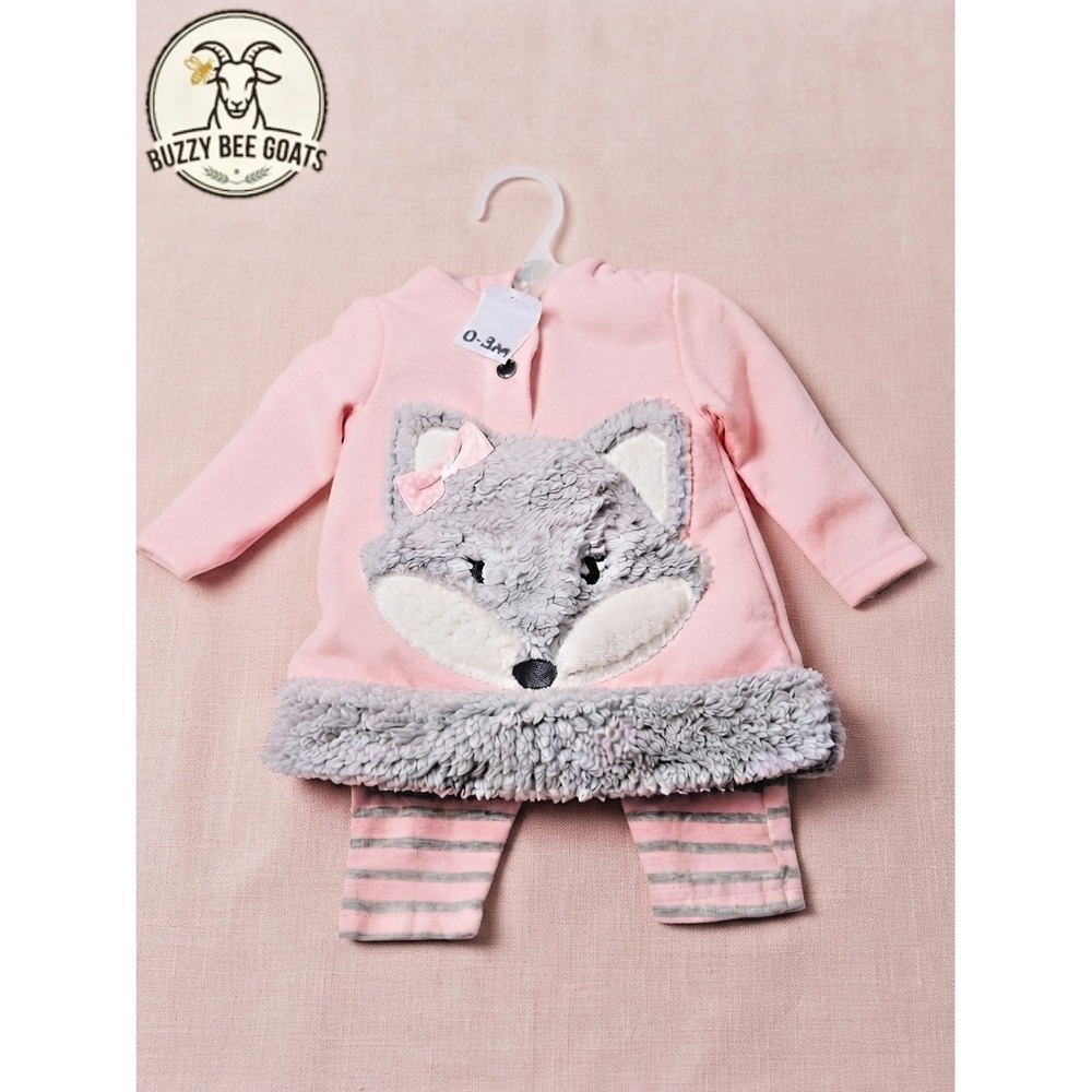 Fleece Two-Piece Outfit Set, NannetteKids, Pink Fox Hoodie with StripedLegging